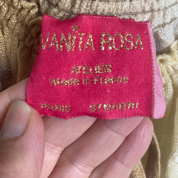 Vanita Rosa Dress small s/m Linen Applique embroidered Tie Peplum Waist Lace - Picture 14 of 16